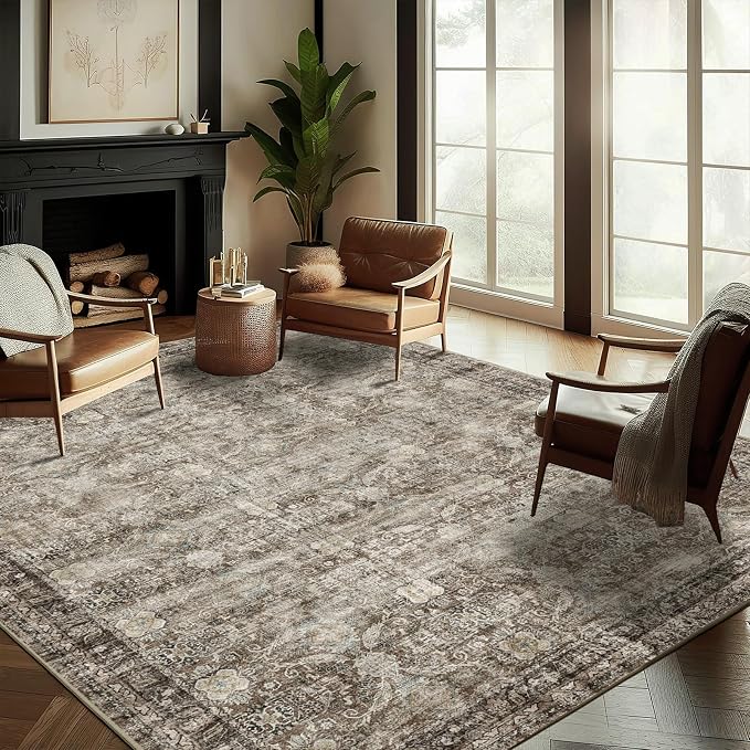 Washable Area Rug 10'x14' Boho Design Non-Shedding Easy Care Ideal by CHAMPLANT
