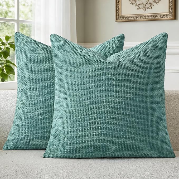 a moment Teal Chenille Throw Pillow Covers 18x18 Inch Pack of 2 Modern by amoment