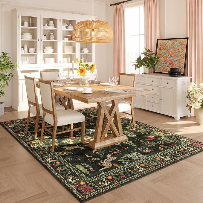 Rugcomf Living Room Rug 5x7 Rug Machine Washable Boho Area Rug Non Slip Floral - Image 4