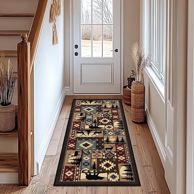 Rustic Rug 2x4, Cabin Wildlife Buffalo Plaid Bear Moose Deer Country, - Image 6