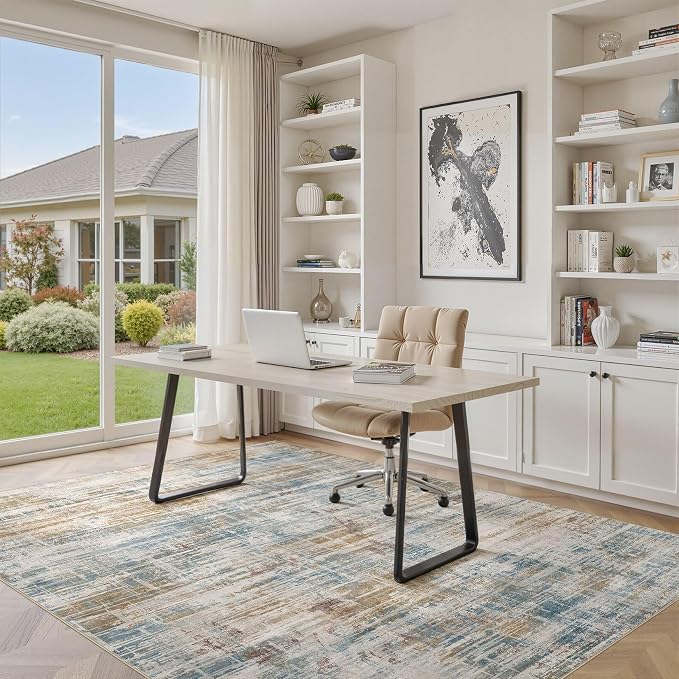 Area Rug for Living Room: 8x10 Washable Neutral Abstract Modern Soft Rugs Non - Image 7