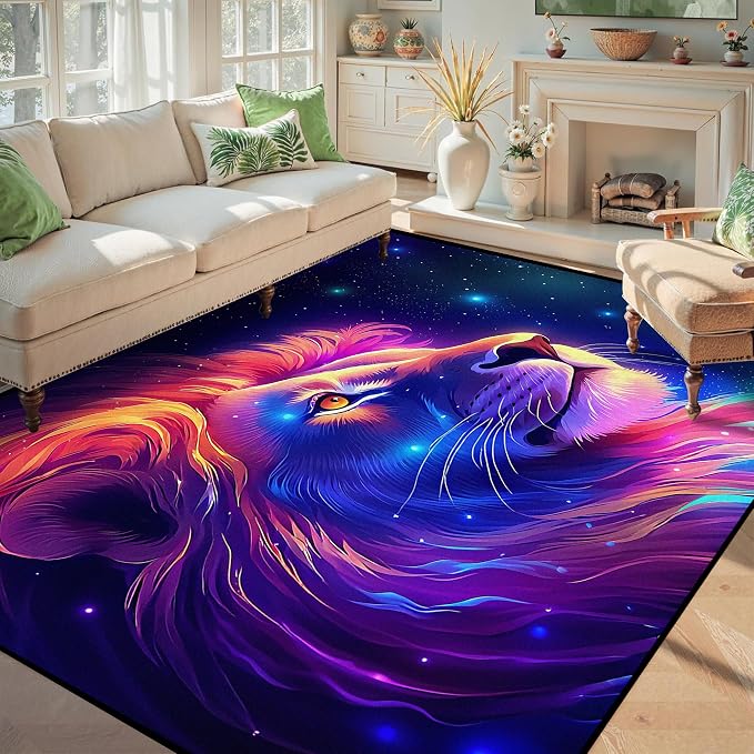 5' X 7' Galaxy Lion Rug 3D Fierce Lions Area Rugs - Image 9