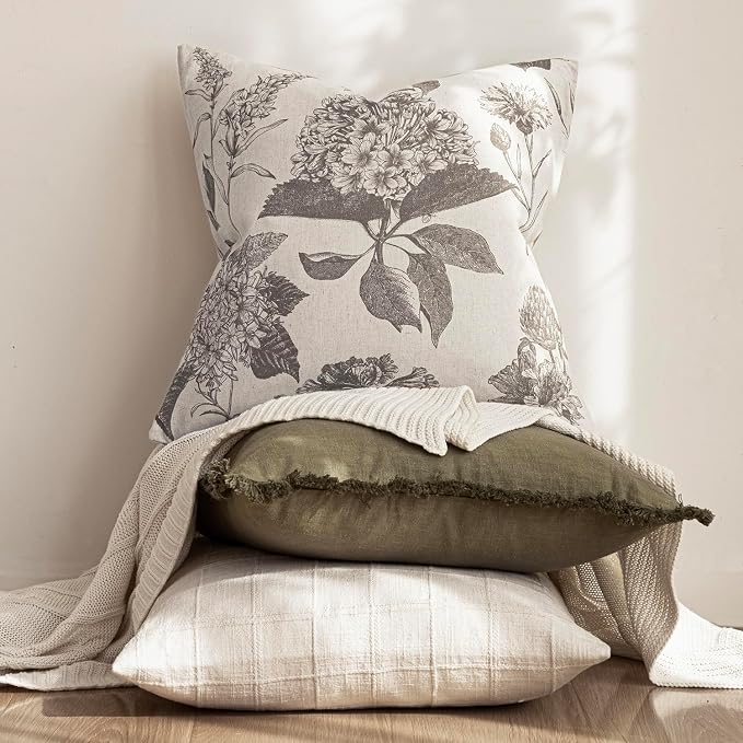 Foindtower Set of 2 Linen Floral Throw Pillow Covers Vintage Accent Print - Image 5