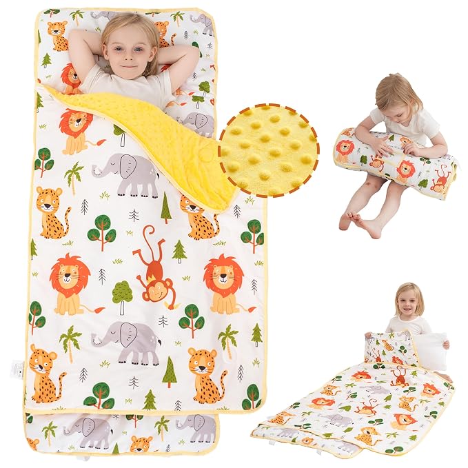 Viviland Toddler Nap Mat with Pillow and Minky Dot Blanket, Rolled Sleeping by VIVILAND