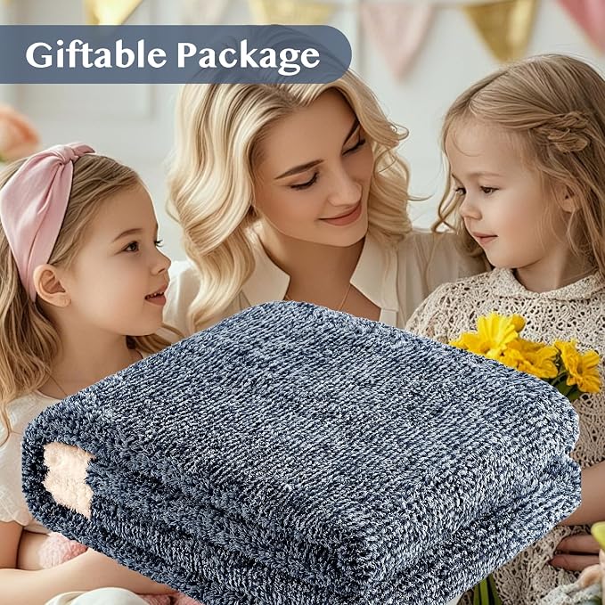 WRENSONGE Throw Blanket Cationic Dyeing Navy Blue Soft Cozy Fluffy Warm Hand - Image 7