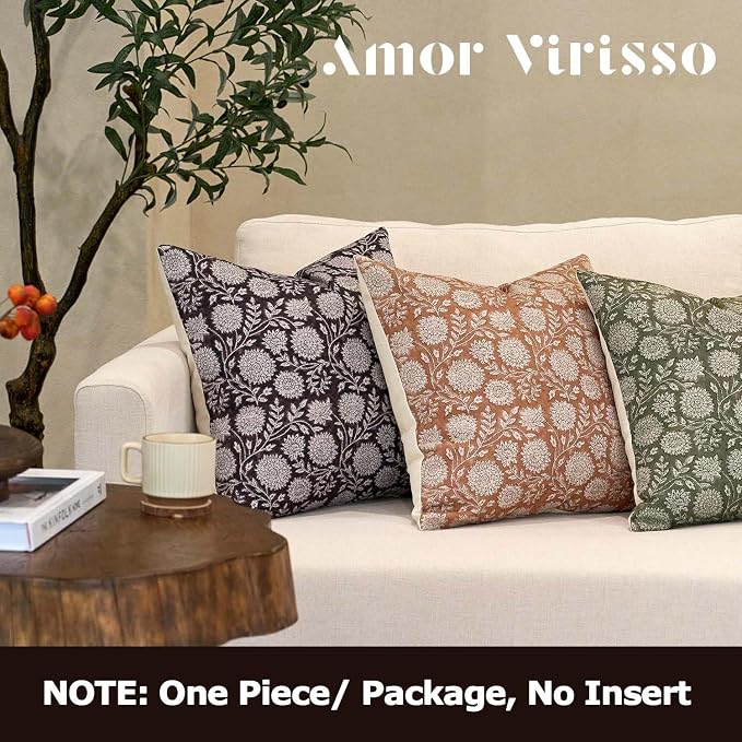 Amor Virisso Floral Throw Pillow Covers 18x18 Block Print Pillow Covers Vintage - Image 4