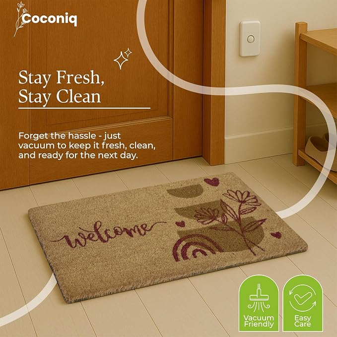 Coir Door Mats 17" X 30", Non-Slip Sturdy, PVC Backed Heavy Duty, Welcome - Image 3