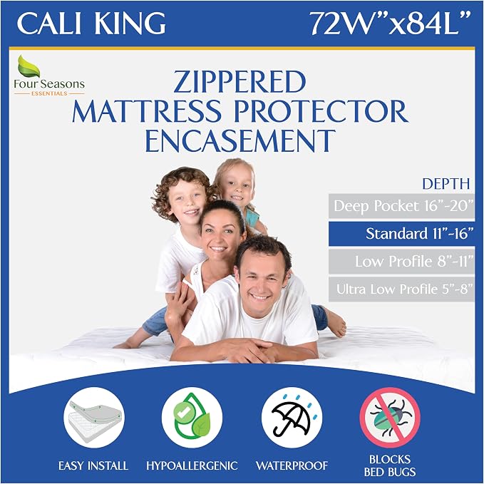 California King Size Mattress Protector Bed Bug Waterproof Zippered Cover by FourSeasonsEssentials