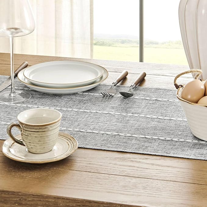 ZeeMart Farmhouse Braided Striped Table Runner, Rustic Grey Table Runners 48 - Image 4