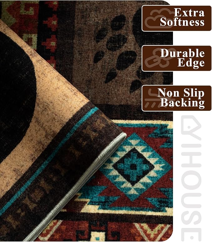 YIHOUSE Rustic Cabin Area Rug 5x7, Machine Washable Lodge Bear Rug, Non-Slip - Image 6