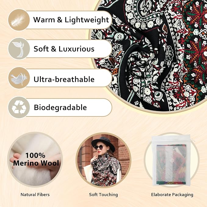 DANA XU 100% Merino Wool Extra Large Pashmina Blanket Travel Scarf Cashmere Wrap - Image 4
