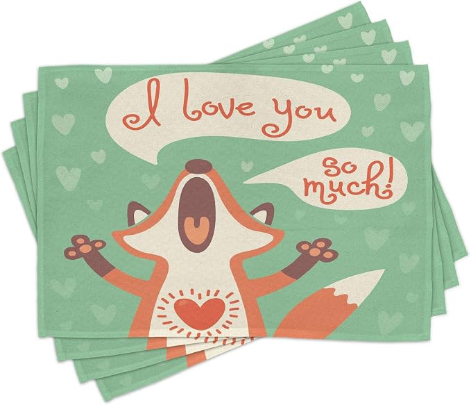 Ambesonne Lifestyle Place Mats Set of 4, I Love You So Much Fox Humor Romance by Ambesonne