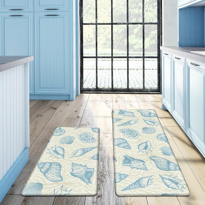 Kitchen Mats for Floor Cushioned Anti Fatigue Sets of 2 Beach Theme Kitchen - Image 3