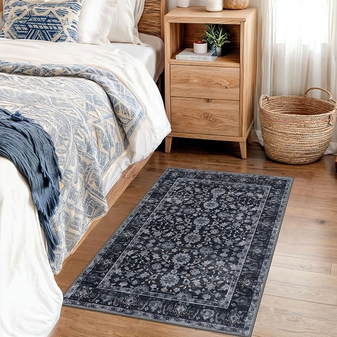 KUTA Vintage Floral Entryway Rug 2x3, Kitchen Rugs Non-Slip Washable Throw Rug - Image 3