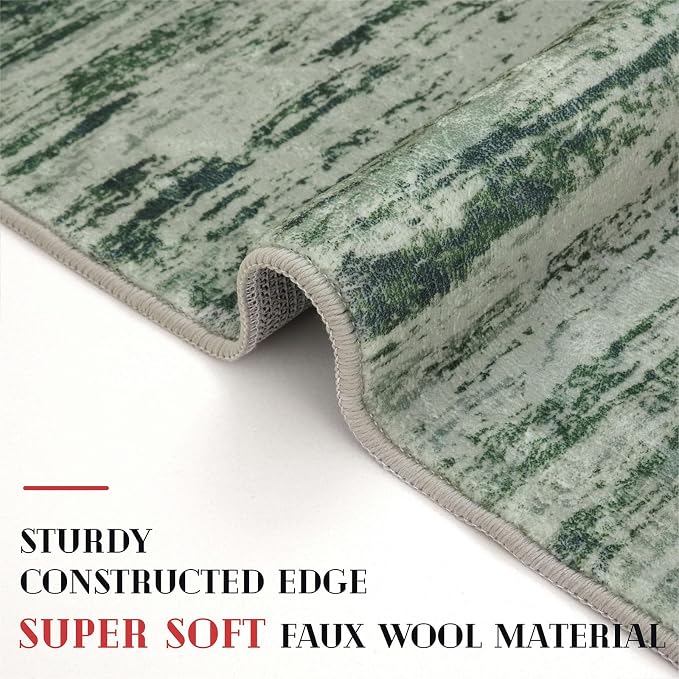 Modern Abstract Runner Rug 2x6, Forest Green Washable Kitchen Runner Non-Slip - Image 4