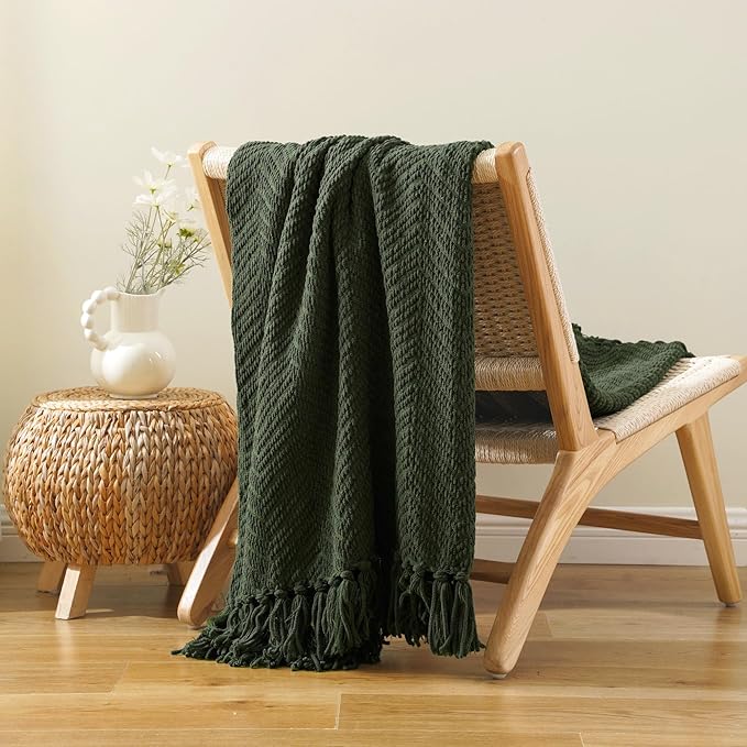BATTILO HOME Olive Green Chenille Throw Blanket - Image 7