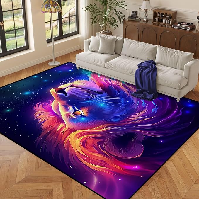 6' x 9' Galaxy Lion Rug Large 3D Fierce Lions Space Area Rugs - Image 8
