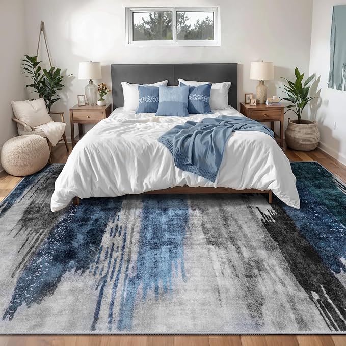 Ciicool Modern Abstract Deep Blue Gray Rug - Image 2