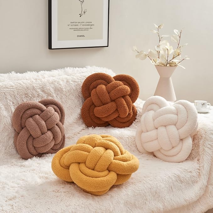 Xiashrk Knot Pillow Ball, Dark Yellow Knotted Plush Throw Pillow Handmade - Image 2
