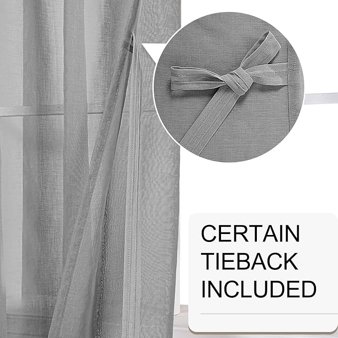 XWZO Grey Sheer Curtains for Bedroom, Light Filtering Voile Textured Drapes - Image 3