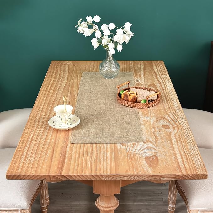 NEWISHER Farmhouse Rustic Table Runner Solid Flaxen Rectangular Table Runners - Image 3