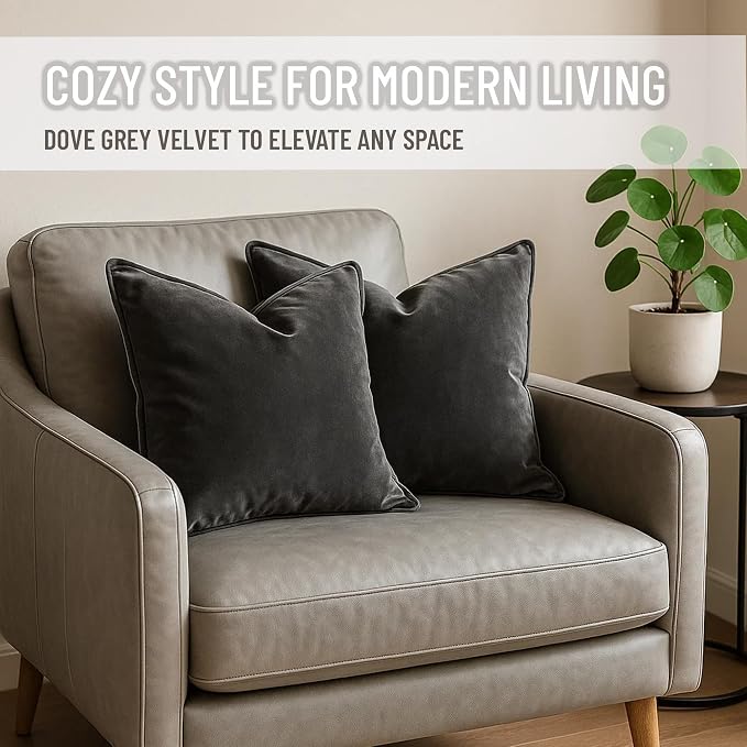 2 Pack Velvet Decorative Throw Pillow Covers, Deep Grey, Contrast Piping - Image 9