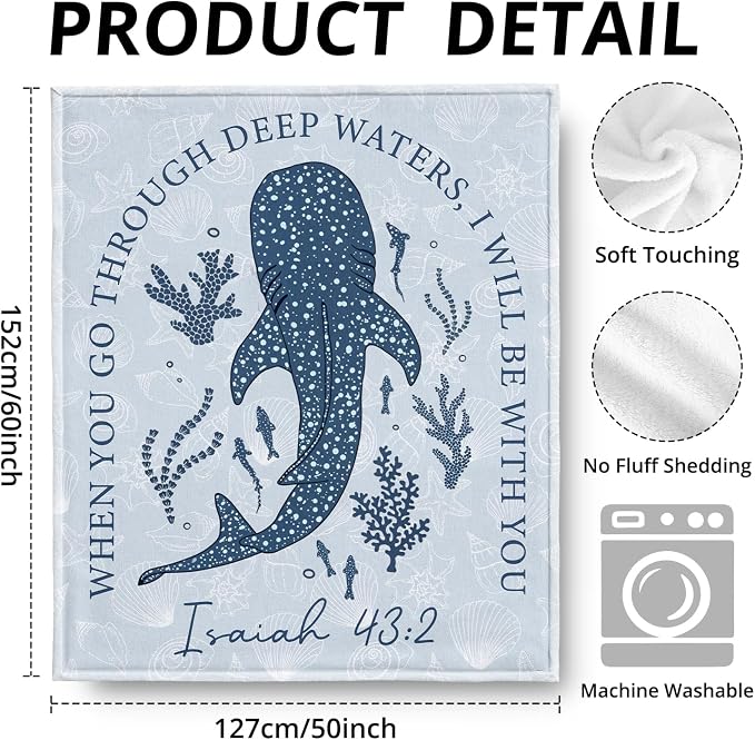 Christian Whale Blanket, Ocean Coastal Beach Bible Verse Throw Blankets - Image 3