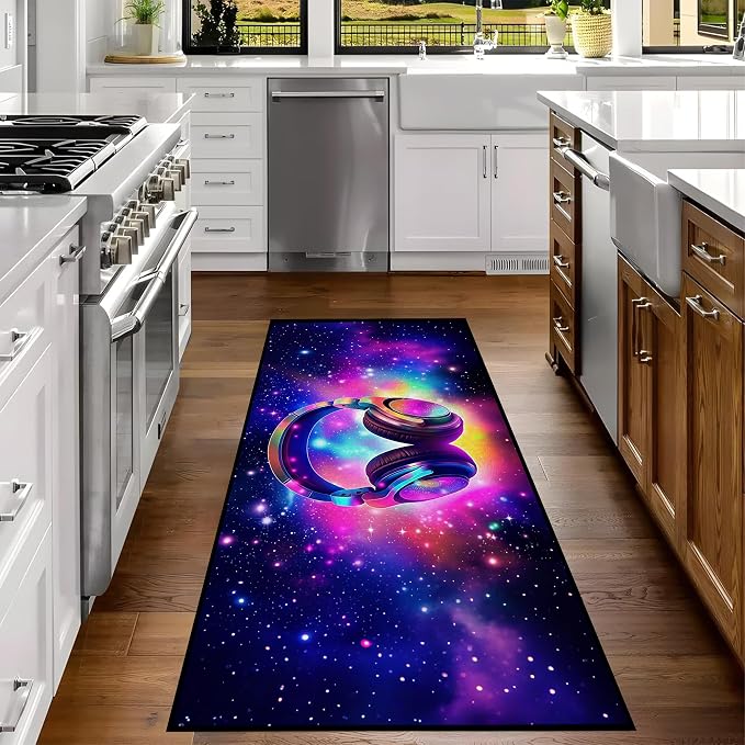 Galaxy Game Area Rug Music Headphone Rugs Colorful Throw Rug Non-Slip Carpet - Image 4