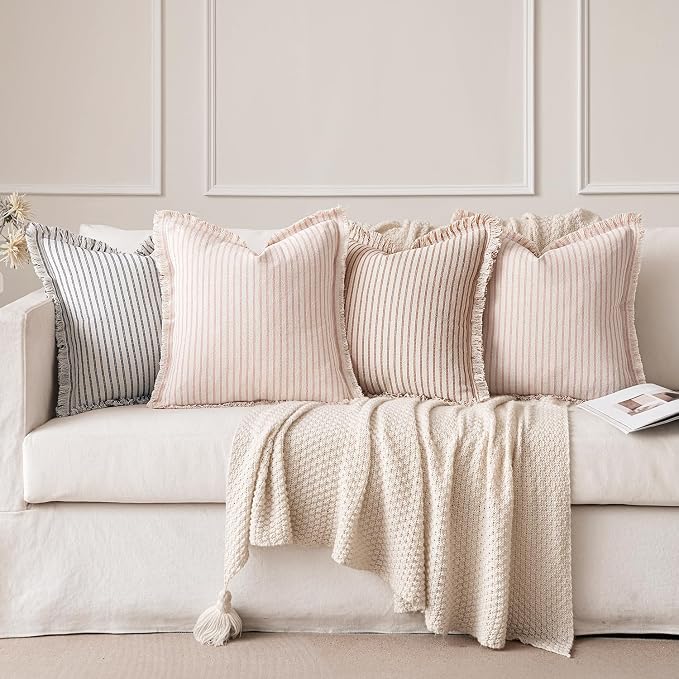 MIULEE Pack of 2 Pink Pillow Covers 20x20 Inch Striped Farmhouse Couch Spring - Image 8