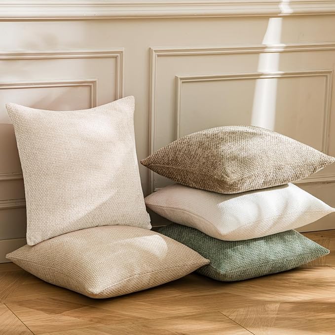 a moment Ivory Chenille Throw Pillow Covers 16x16 Inch Pack of 2 Modern - Image 5