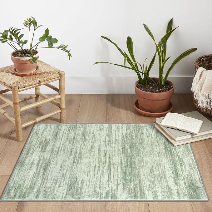 2x3 Modern Abstract Rug for Entryway, Light Sage Green and Ivory Super Soft - Image 2