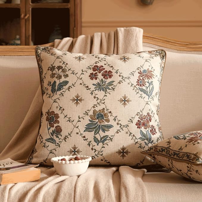 patdrea Designer Throw Pillow Covers, Square Euro Retro Style Light Brown Linen - Image 2