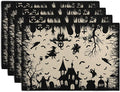 Halloween Placemats 12x18 Inch Set of 4 Black White Witch Castle Ghost Place by Wnoesat