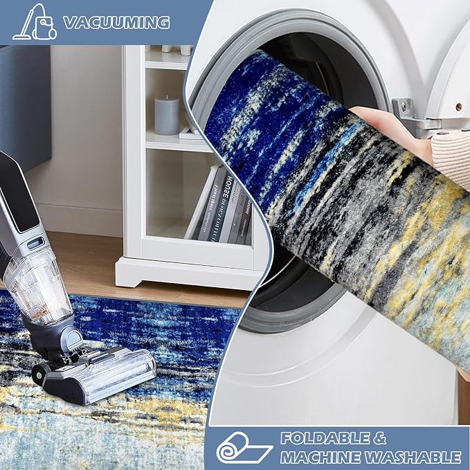 Runner Rug Washable 3x53 FT, Non Slip Rubber Backing Abstract Carpet, Soft Area - Image 5