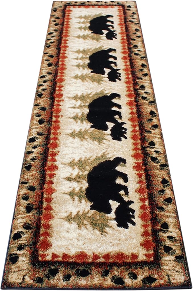 Masada Rugs, Cabin Lodge Area Rug Bear and Cub Scene Runner - Image 3