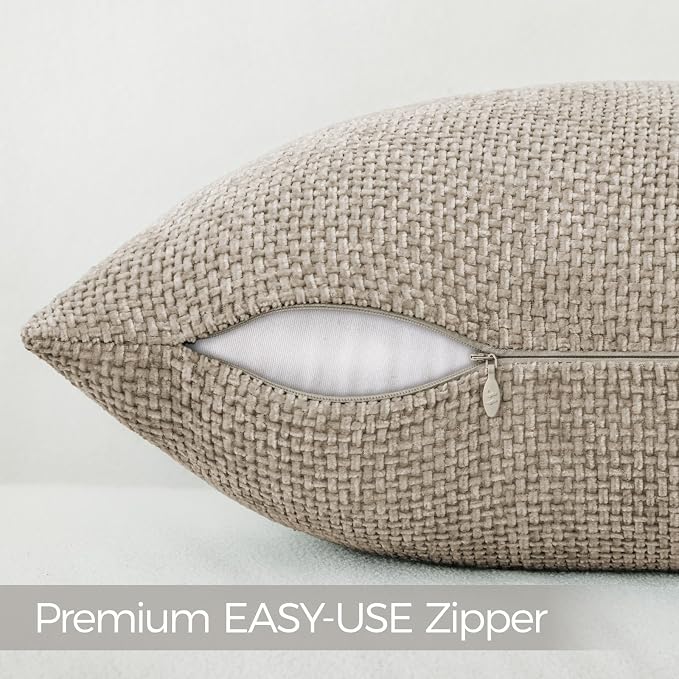 a moment Taupe Chenille Throw Pillow Covers 12x20 Inch Pack of 2 Modern - Image 3