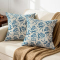 Vintage Blue Flower Pillow Cover 18x 18 Set of 2, Chinoiserie Floral Bow by RinRinfam