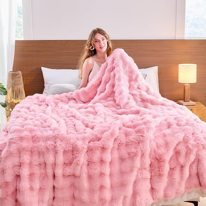 Lotus Karen Faux Fur Throw Blanket Pink - Image 4