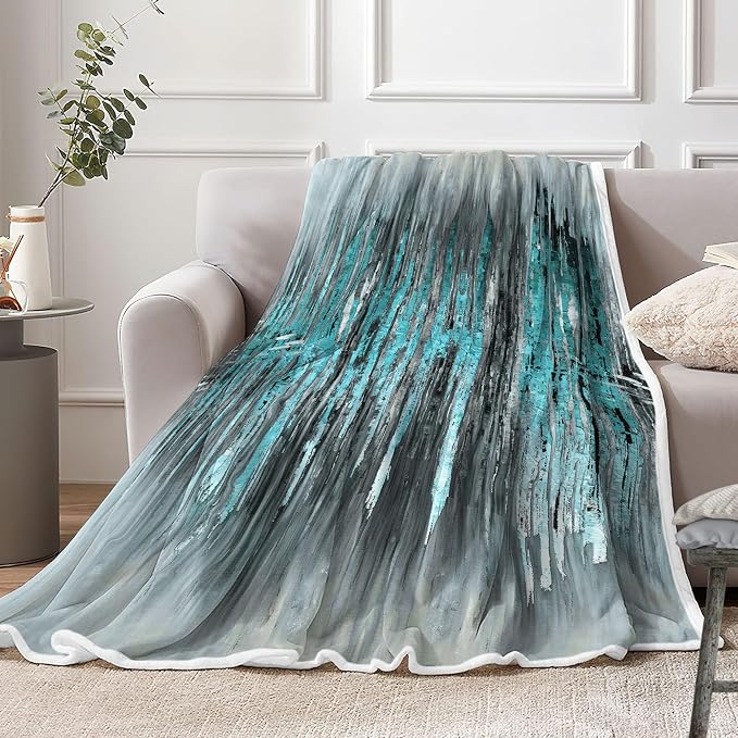 Abstract Throw Blankets, Modern Teal Gold CrackNon Cozy Warm Bed Couch Blanket - Image 3