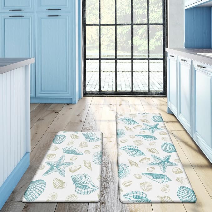 Kitchen Mats for Floor Cushioned Anti Fatigue Sets of 2 Beach Theme Kitchen - Image 3