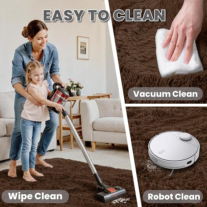 2x6 Bedside Area Rugs for Bedroom: Soft Fluffy Shag Brown Rug for Hallway - Image 5