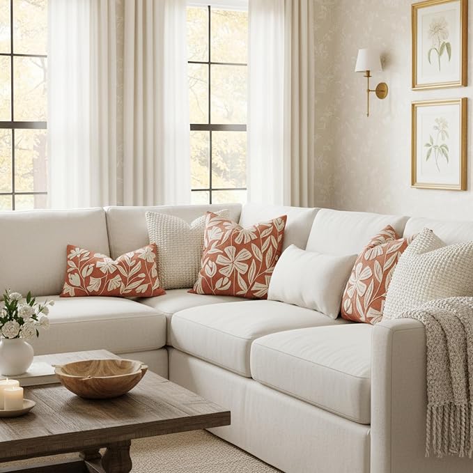 BlissBlush Fall Throw Pillow Cover 12x20, Rust Brick Red Soft Velvet Floral - Image 3