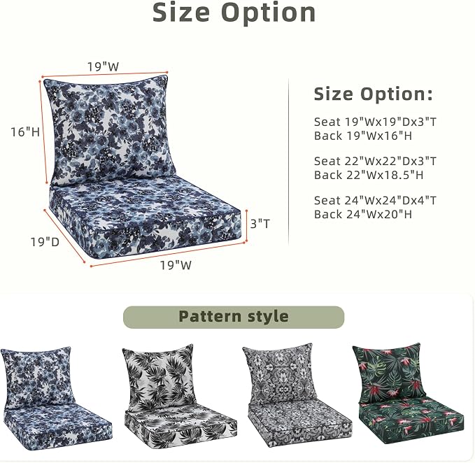 Favoyard Outdoor Seat Cushion 19 x 19 x 3 in Waterproof Pattern Fade Resistant - Image 2