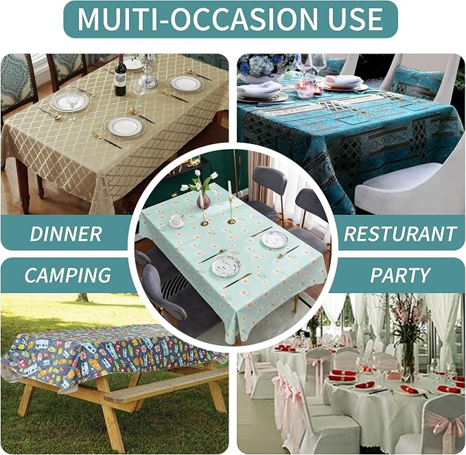 Rectangle Table Cloth, 100% Waterproof Tablecloth OilProof Spill ProofVinyl - Image 7