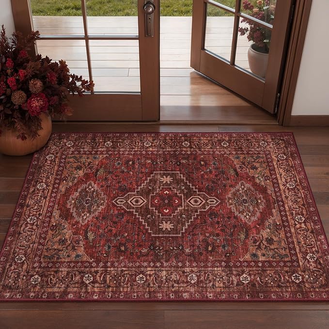 Tangsoo Washable Entryway Rugs 2x3 Vintage Non Slip Small Area Rug, Indoor by Tangsoo
