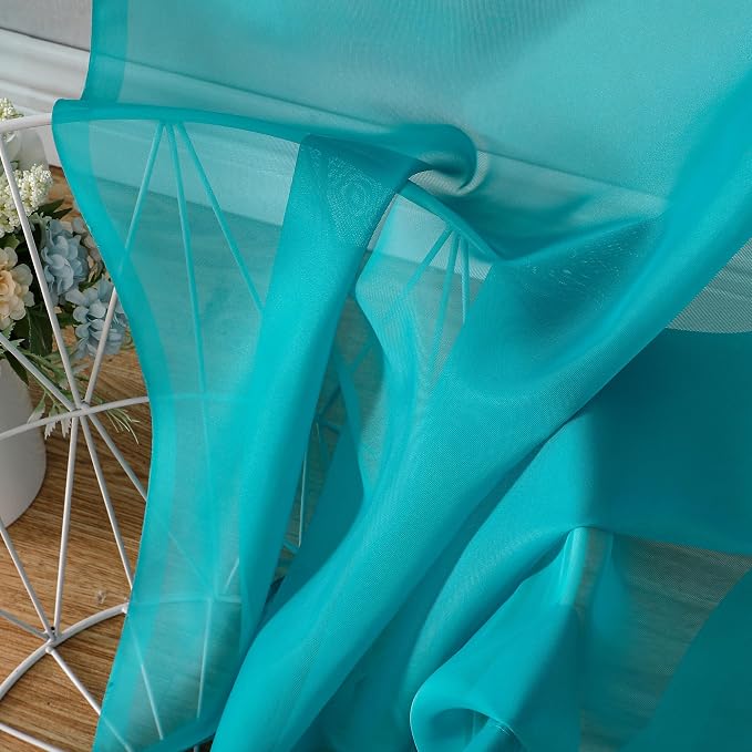 OVZME Turquoise Sheer Curtains 72 Inches Long 2 Panels - Image 5
