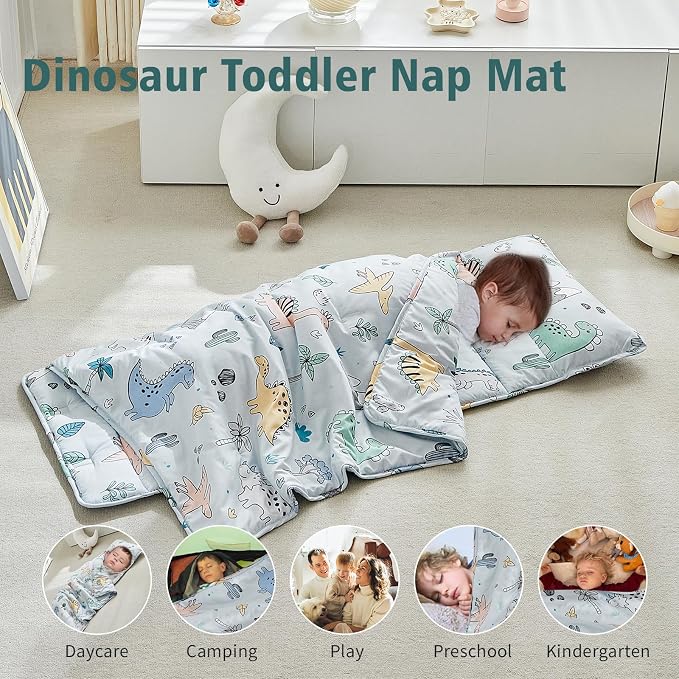 Toddler Nap Mat with Removable Pillow, Ultra Soft Slumber Bags - Image 4