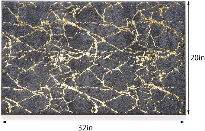 QJHOMO Marble Bathroom Rug Gray and Gold Decor Bathroom Rugs Non Slip Bath Mat - Image 2