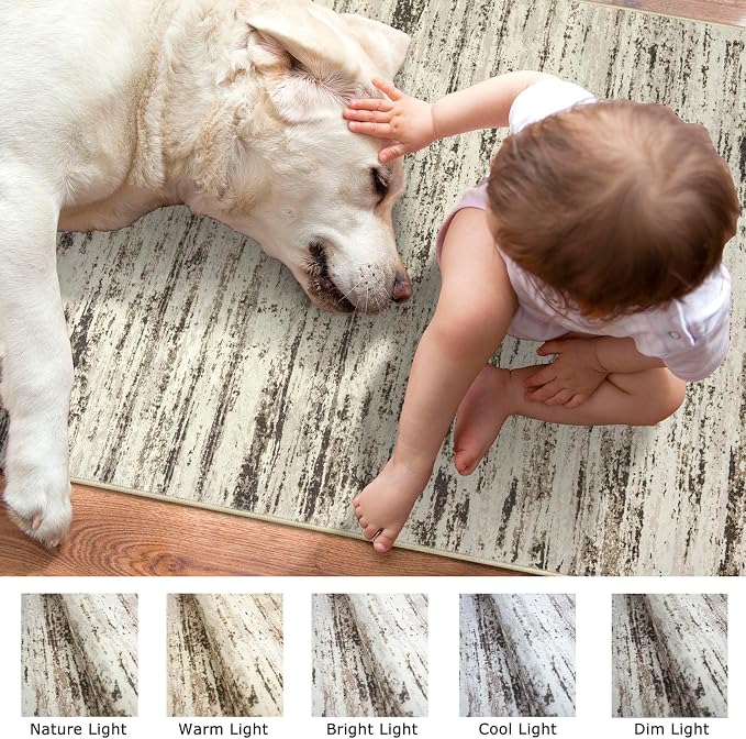 Modern Abstract Runner Rug, 2x6 Feet, Faux Wool, Machine Washable, Kid & Pet - Image 3