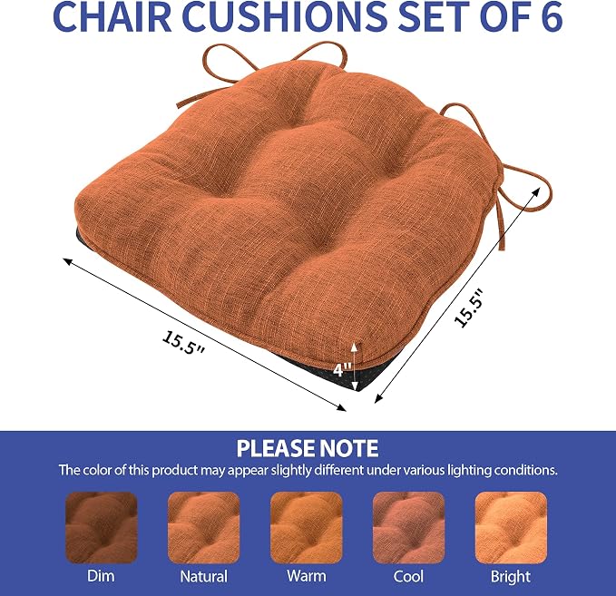 Chair Cushions for Dining Chairs Set of 6, Kitchen Chair Cushions, Chair Pads - Image 2